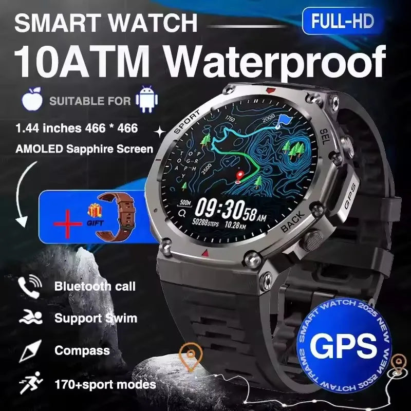 2025 New Military Bluetooth Call Smart Watch Built-in GPS Compass Barometric Altimeter 10ATM Waterproof Sports Smartwatches Men