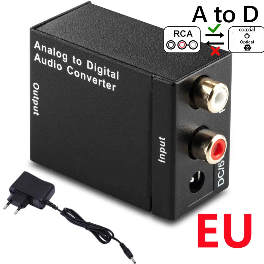 ADC Analog To Digital Audio Converter RCA to Optical Toslink Audio Adapter Analog Digital Fiber Toslink Coaxial Audio Converter