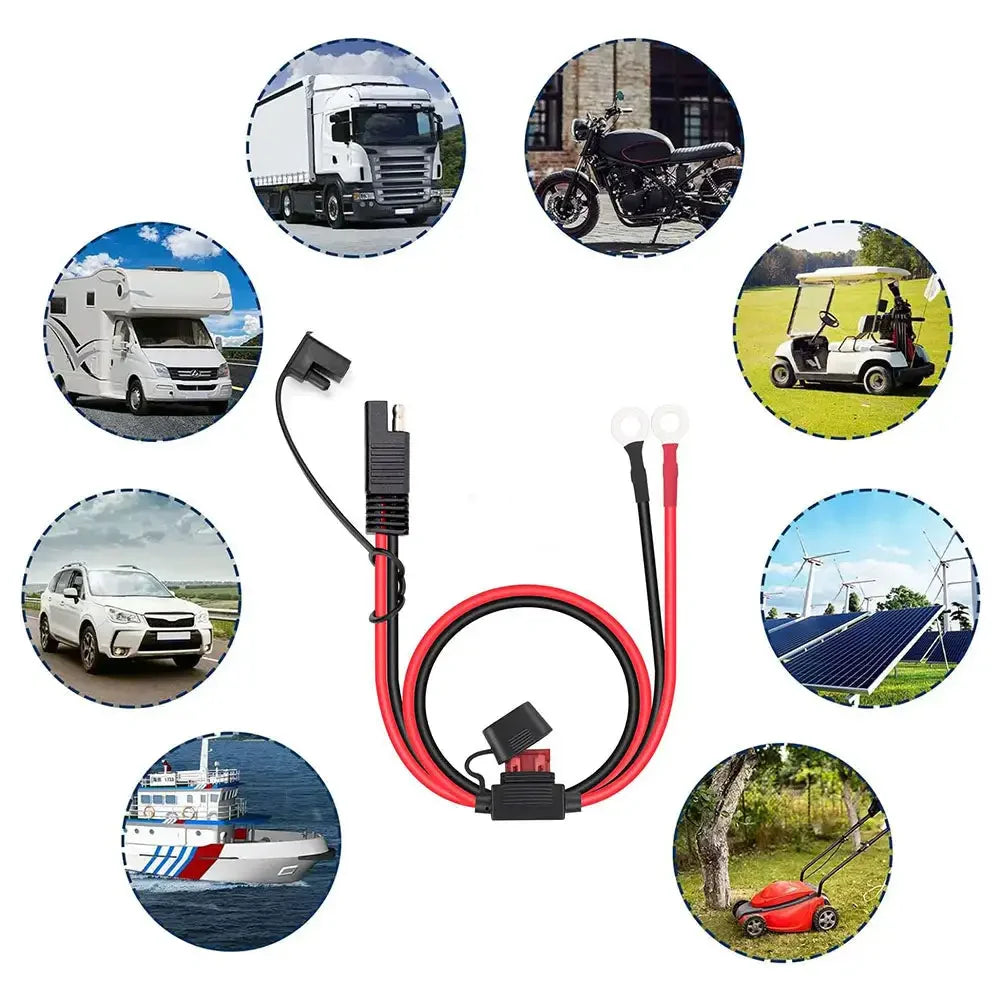 Motorcycle Quick Release SAE Cable With Fuse Terminal O Connector Battery Charger Extension Adapter Wire 16AWG Terminal