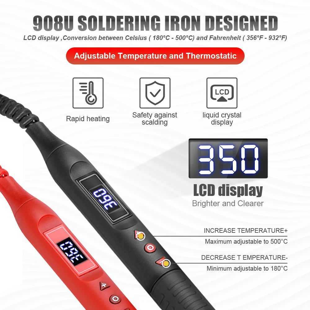 JCD 80W Soldering Iron Kit with Switch Adjustable Temperature LCD Screen Digital Soldering Welding Tool Solder Iron Tip Rework