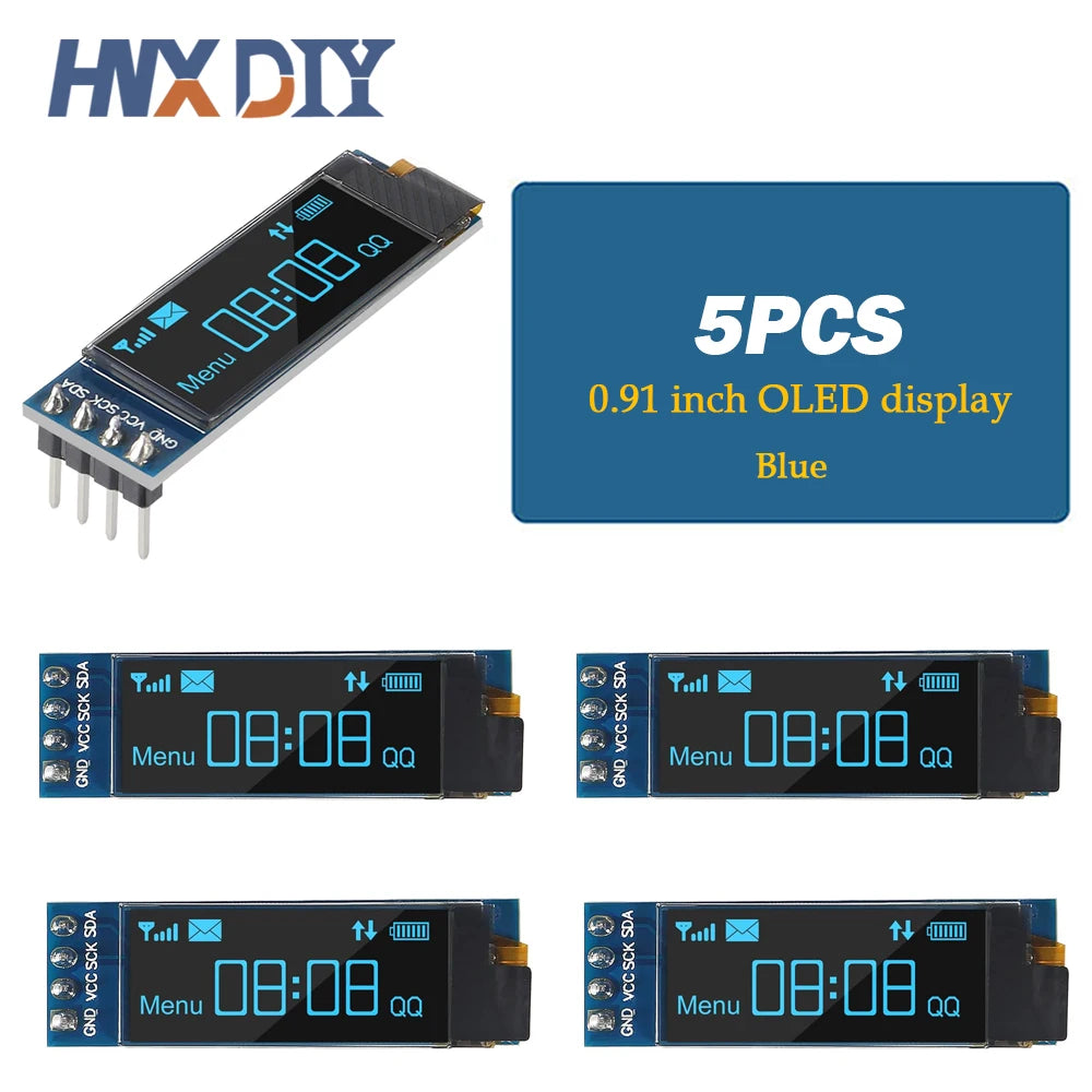1-10pcs 0.91 Inch 128x32 IIC I2C White / Blue OLED LCD Display DIY Module SSD1315 Driver IC DC 3.3V 5V for Arduino
