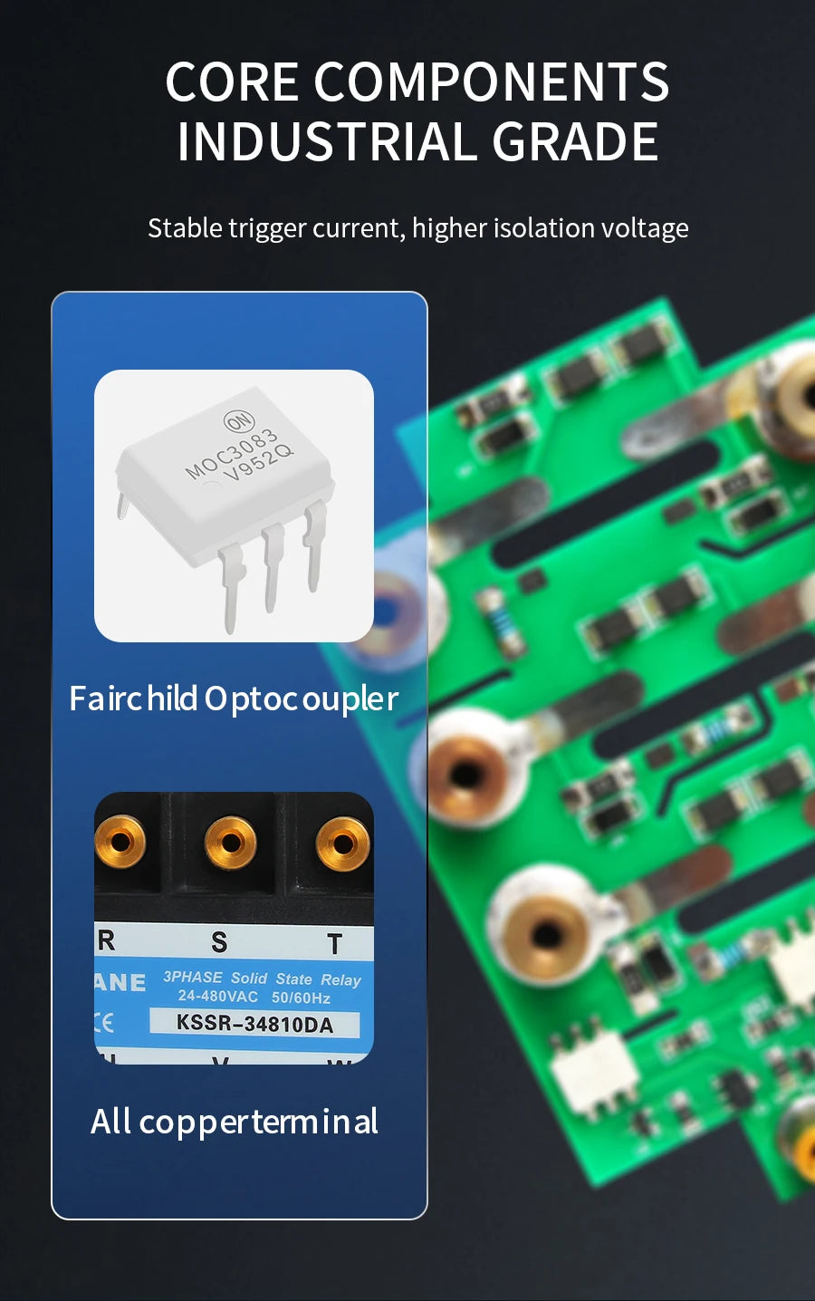 KANE DC-AC 3-Phase Solid State Relay 3-SSR 10A-200A KSSR 3~32VDC-24~480VAC Control 40AA 40DA KSSR Epoxied Protection