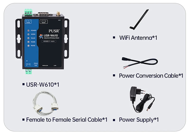 PUSR Serial RS485 RS232 to WiFi Converter Industrial Wireless Client Modbus Gateway MQTT Protocol USR-W610 (Qualcomm Version)