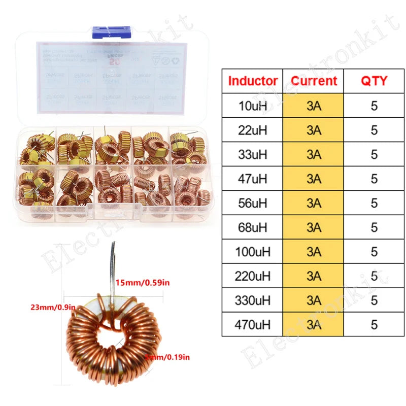 2.2uH 3.3uH 4.7uH 10uH 22uH 47uH 68uH 100uH 220uH 1mH 4.7mH 10mH 100mH Toroid Core Choke Color Ring Power Inductor Assorted Kit