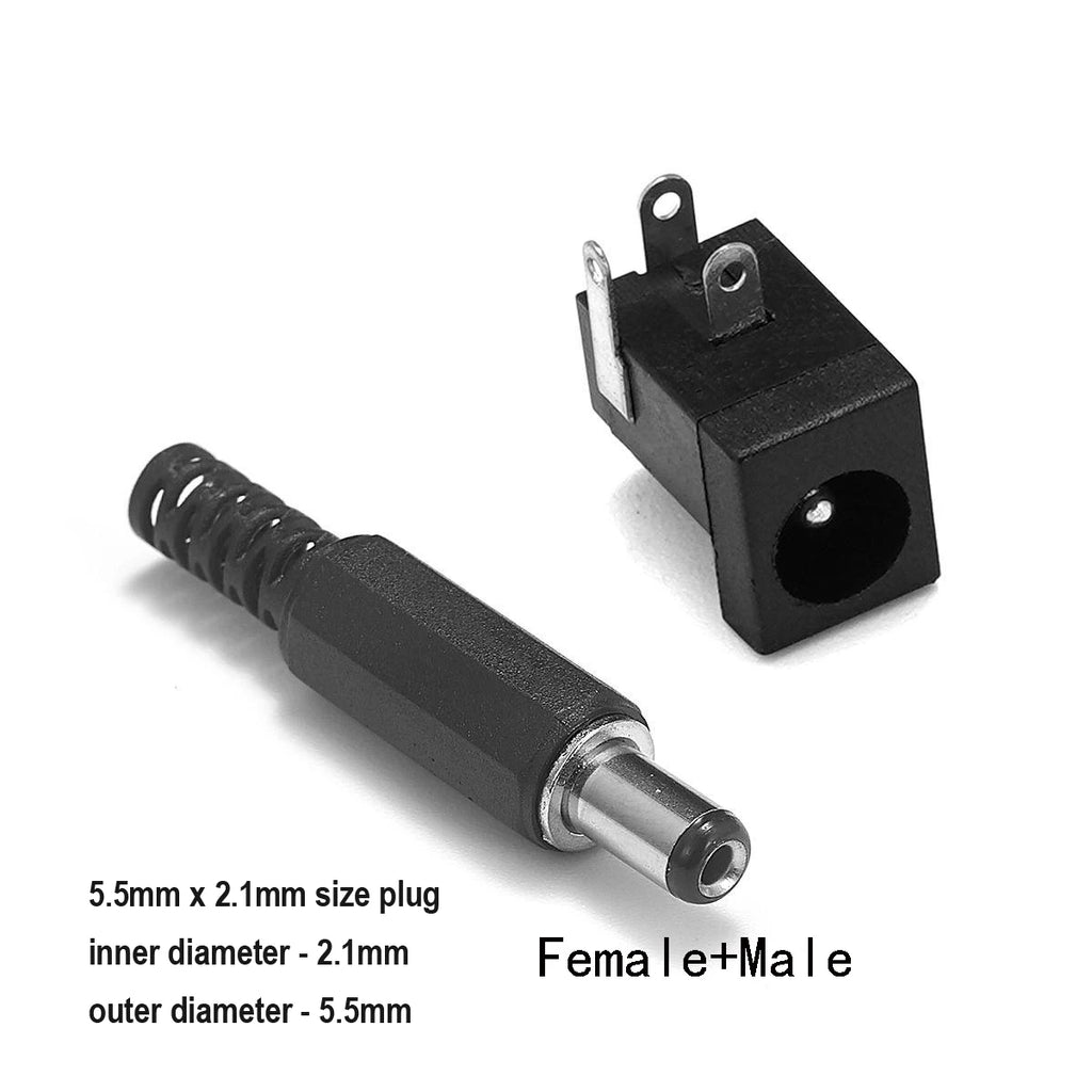 1-10Pcs 5.5 x 2.1mm 12V DC Power Male Plugs Connector Female Jack Screw Nut Panel Mount Adapter For DIY Projects Connector