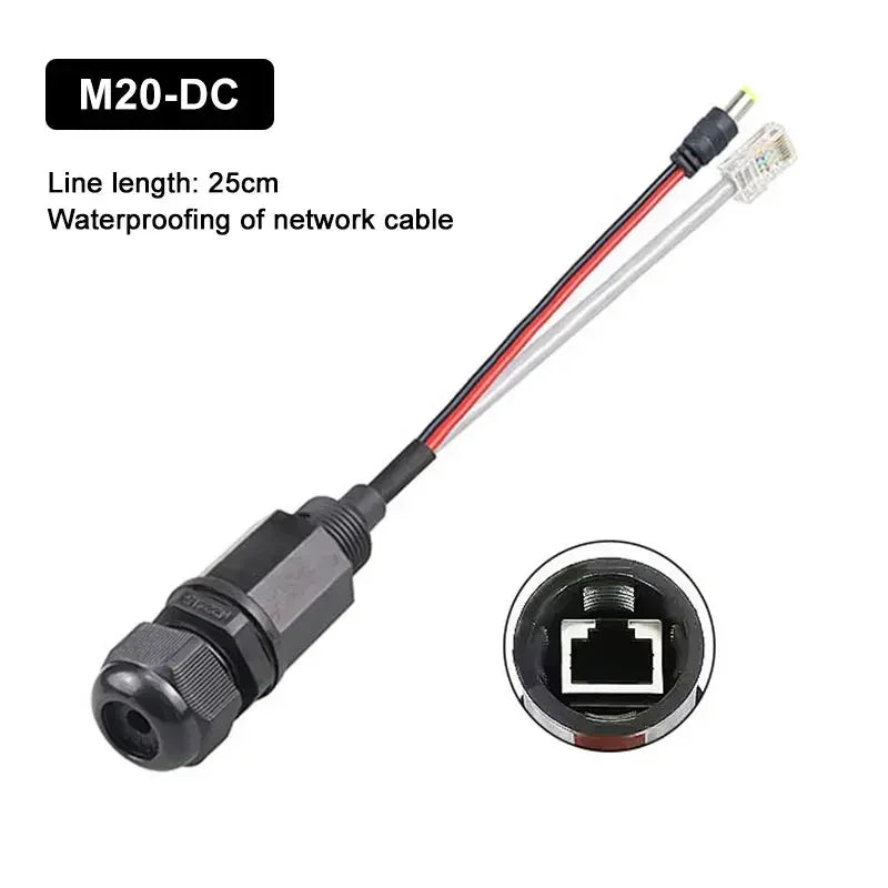 Waterproof RJ45 Network Connector M16/20/22 Cat5e Shield Gigabit Ethernet Line RJ45 DC Crystal Head Outdoor IP68 AP Junction Box