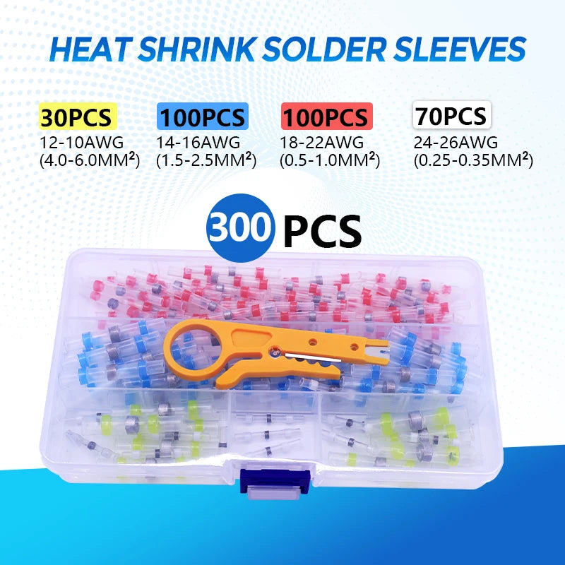 50-500Pcs Waterproof Heat Shrink Butt Connectors Solder Seal Wire Cable Terminals Electrical Splice Kit for Automotive Marine