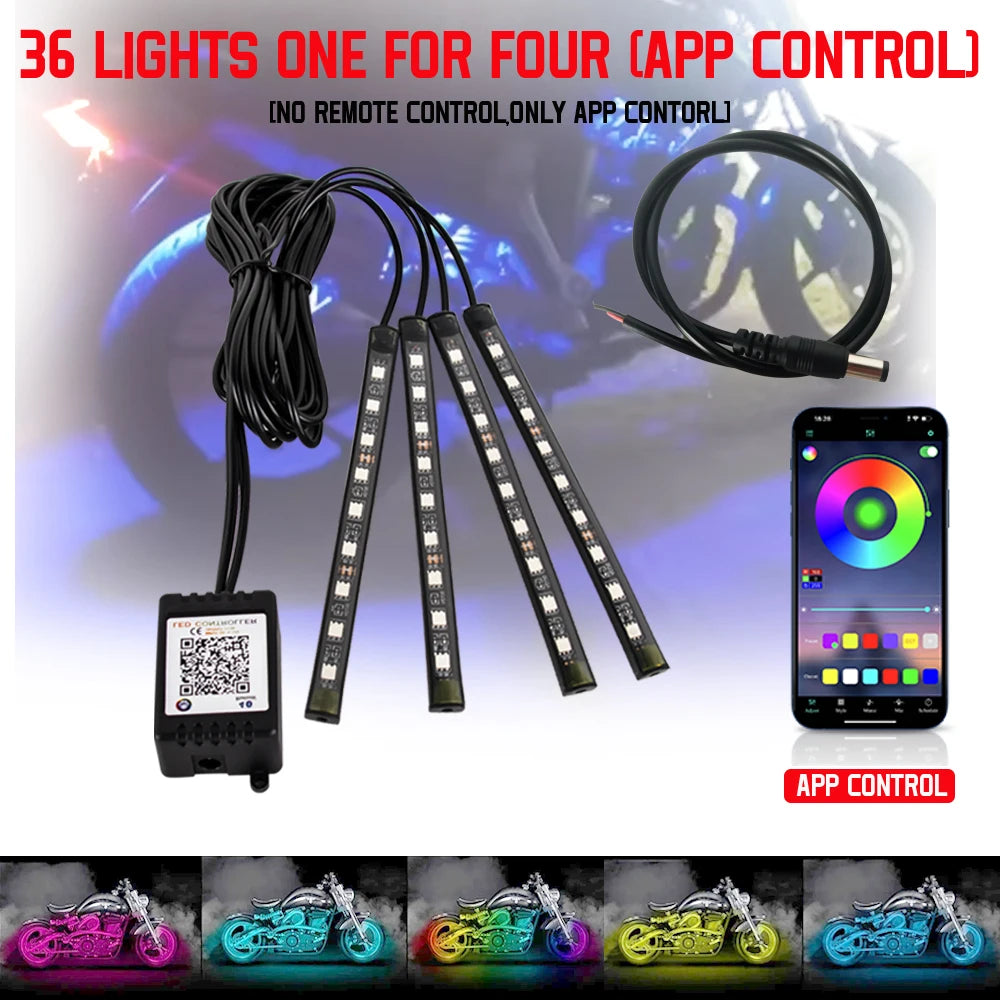 Led Motorcycle Atmosphere Light Decorative Ambient Light Strip Neon Lamp Flexible RGB APP 12V For Harley Yamaha Kawasaki Suzuki