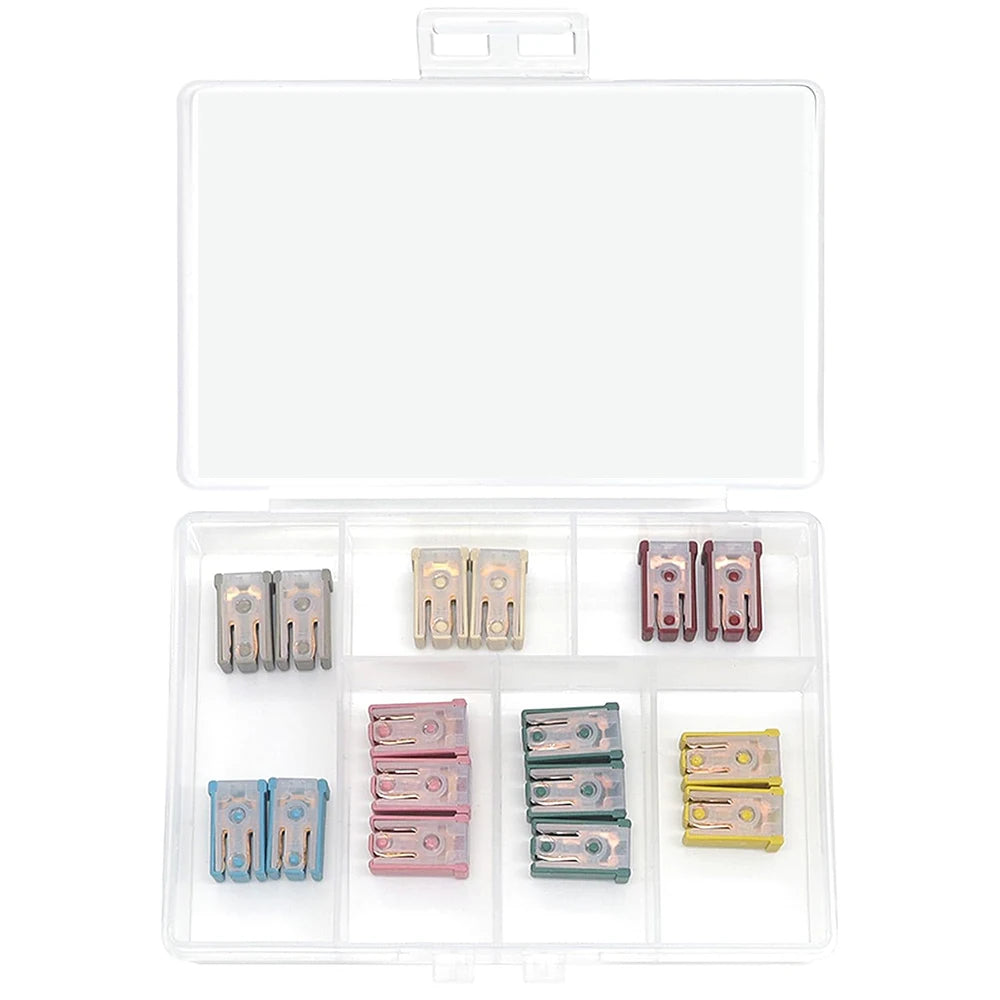 10/14/16/28Pcs MCASE Fuse 15A 20A 25A 30A 40A 50A 60A 32V Mini Slotted Automotive Shaped Cartridge Kit With Plastic Shell Box