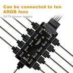 10 Port 5V 3PIN ARGB Fan Hub SATA Powered RGB Splitter for PC Case Addressable RGB Fan Light Strip
