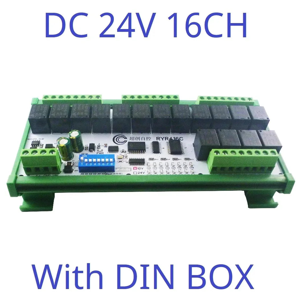 4-32CH 10A 20A DC 12V 24V RS485 Bus Relay Module DIP Setup Parameters Modbus RTU Serial Port UART Switch Board HMI PLC