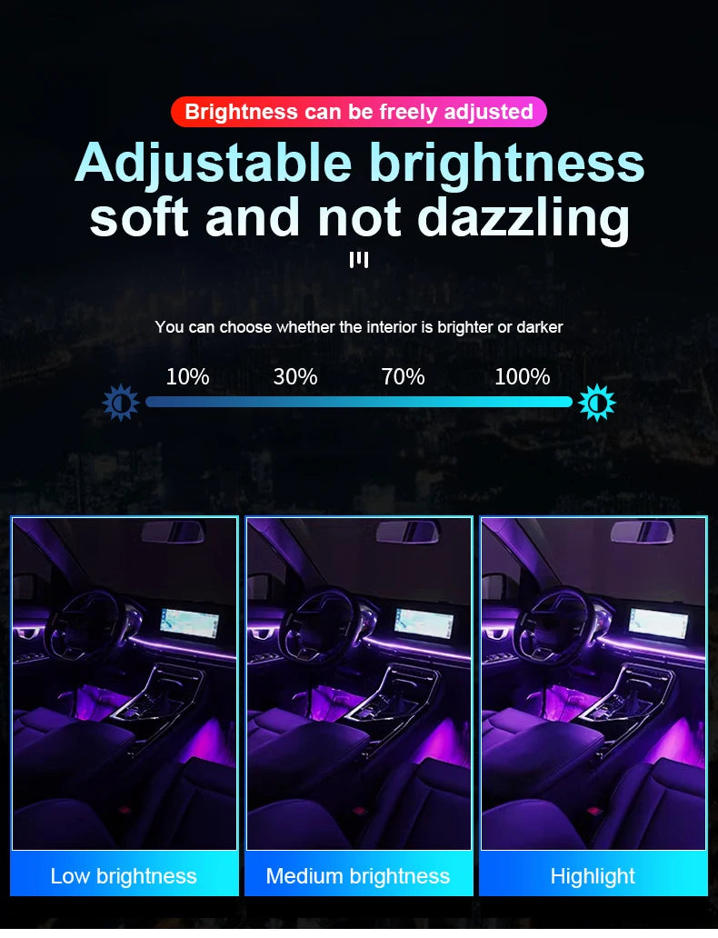 6/10/14/18 in 1 Led Car Ambient Lights RGB 213 64 Color Acrylic Strips Symphony Streamer Interior Atmosphere Lamp Control By App