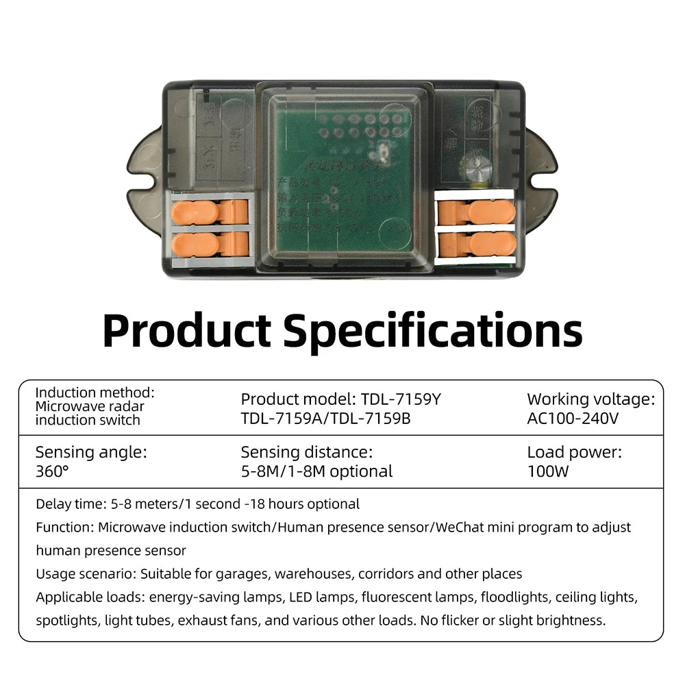 Ac 110v-220v Human Presence Sensor 24ghz Microwave Radar Controller Detection Micro-motion Sport Body Sensor Switch