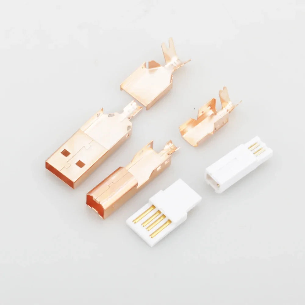 Hi-End Rose Gold Plated USB Connector USB A+USB B Type A-B Plug For DIY USB Cable Taiwan Made