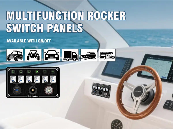 Metal 4-6 Gang Marine Rocker Switch Panel Waterproof 12 Volt, Boat Toggle Switch Panel 12V  LED Lighted for Boat Car RV