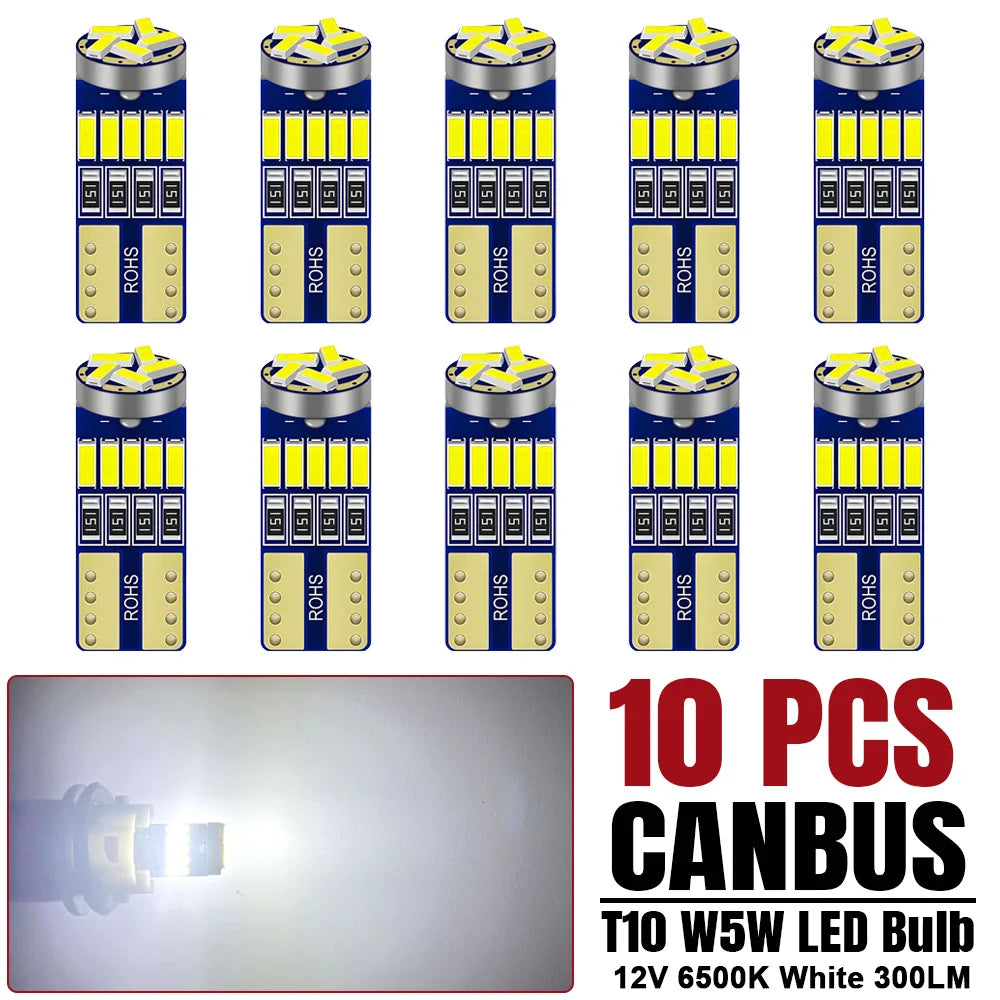 10/20/40 PCS CANBUS T10 W5W LED Bulb For Car Interior Dome Door Maps Trunk License Plate Lights 12V 4014-45SMD 6500K White 300LM