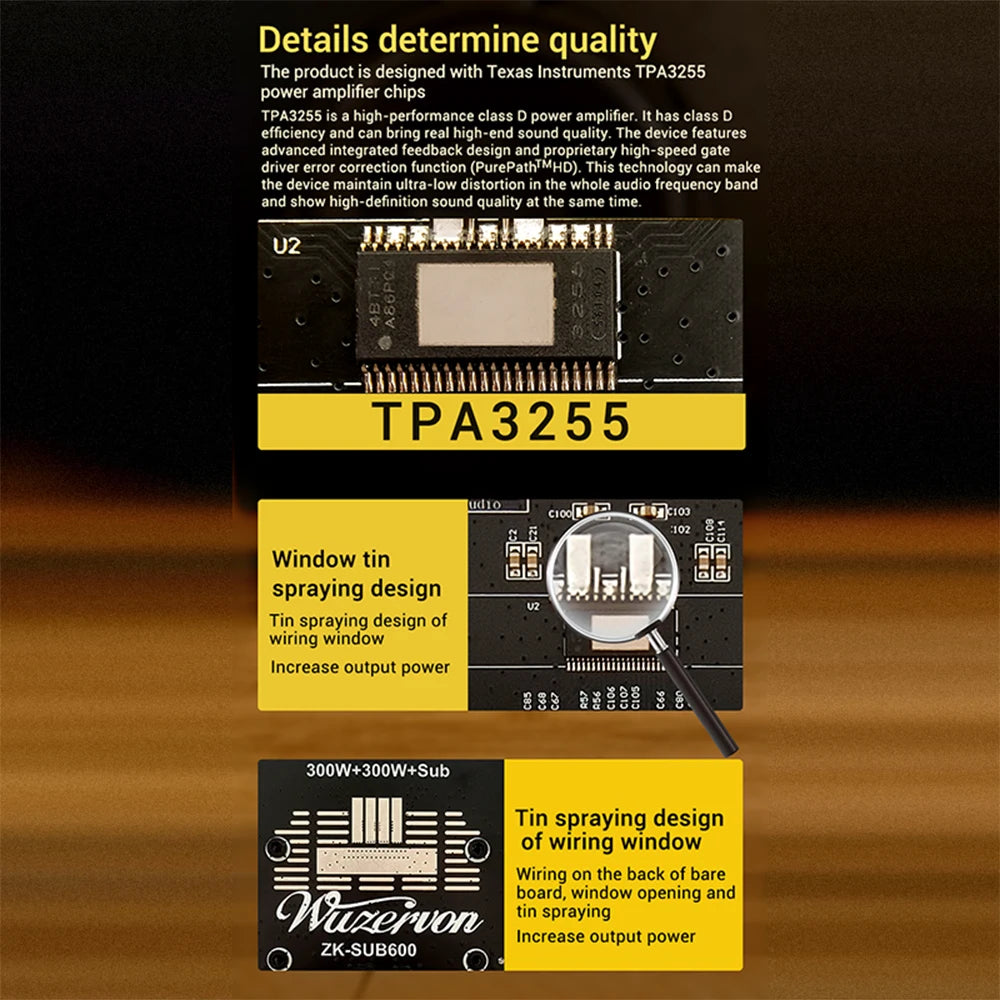 ZK-SUB600 BT Amplifier Board Module 2.0 Channel 300W+300W+Subwoofer Extension TPA3255 DC 18-50V with Subwoofer