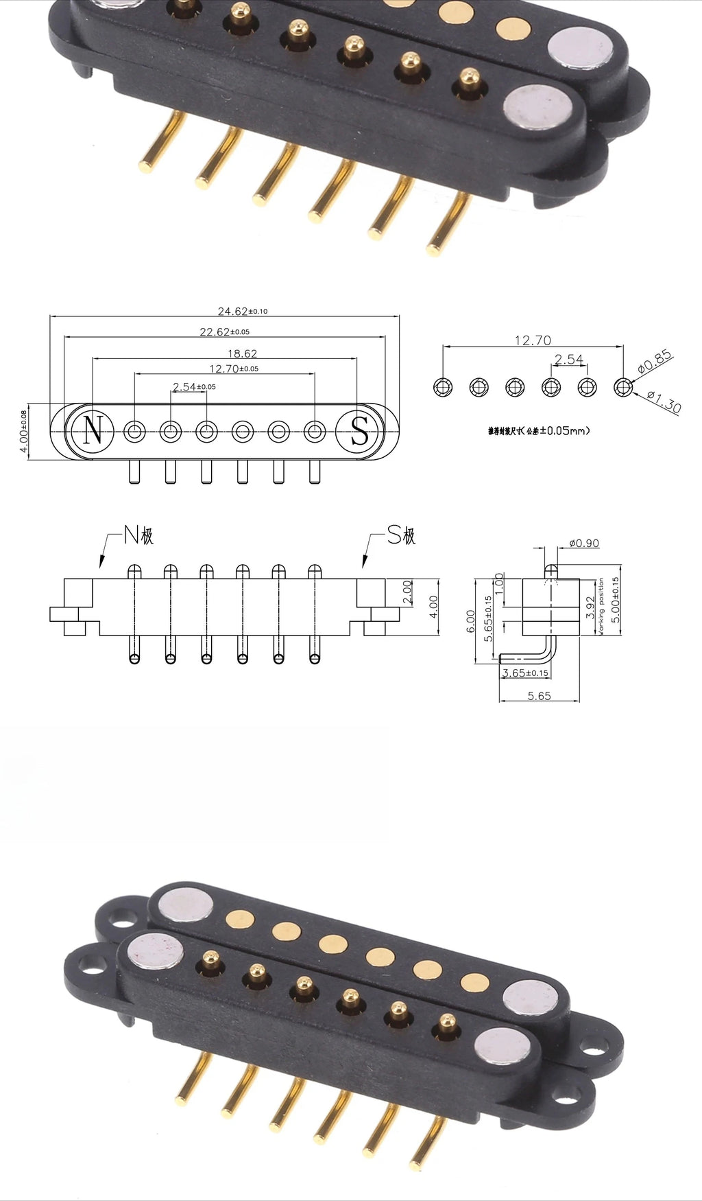 1/5 Set Waterproof DC Magnetic Pogo Pin Connector 2 3 4 5 6 7 8 9 Poles 2.54 MM Pogopin Male Female Contact Strip 90 Degree