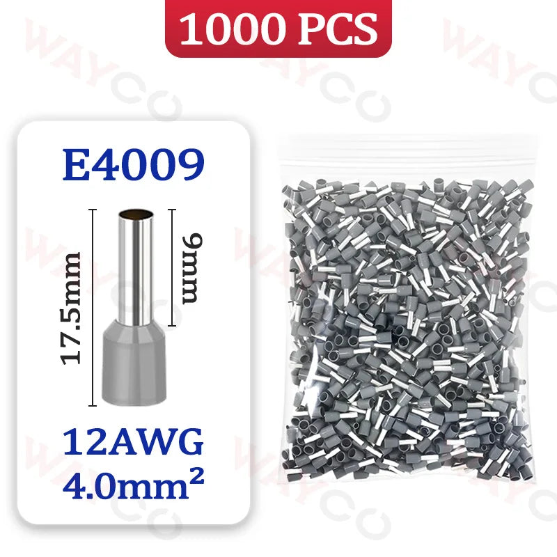 1000PCS Tubular Crimp Terminals Electrical Wire Cable Ferrules Connectors E0508 E7508 E1008 E1508 E2508 E4009 E6012 Ring Sleeve