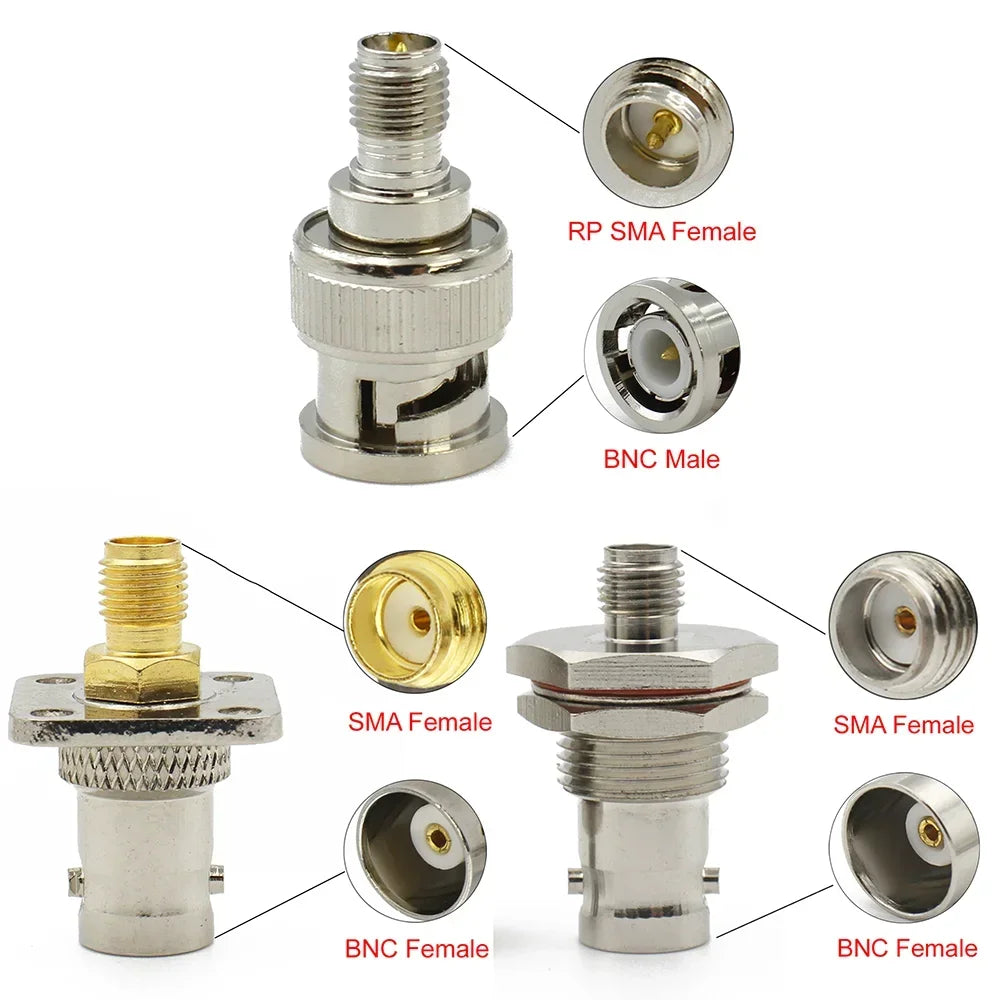 BNC to SMA / RP-SMA RF Adapter Connector Male Female Straight 4-Hole Flange Coaxial Converter for FPV WiFi Radio Antenna Systems
