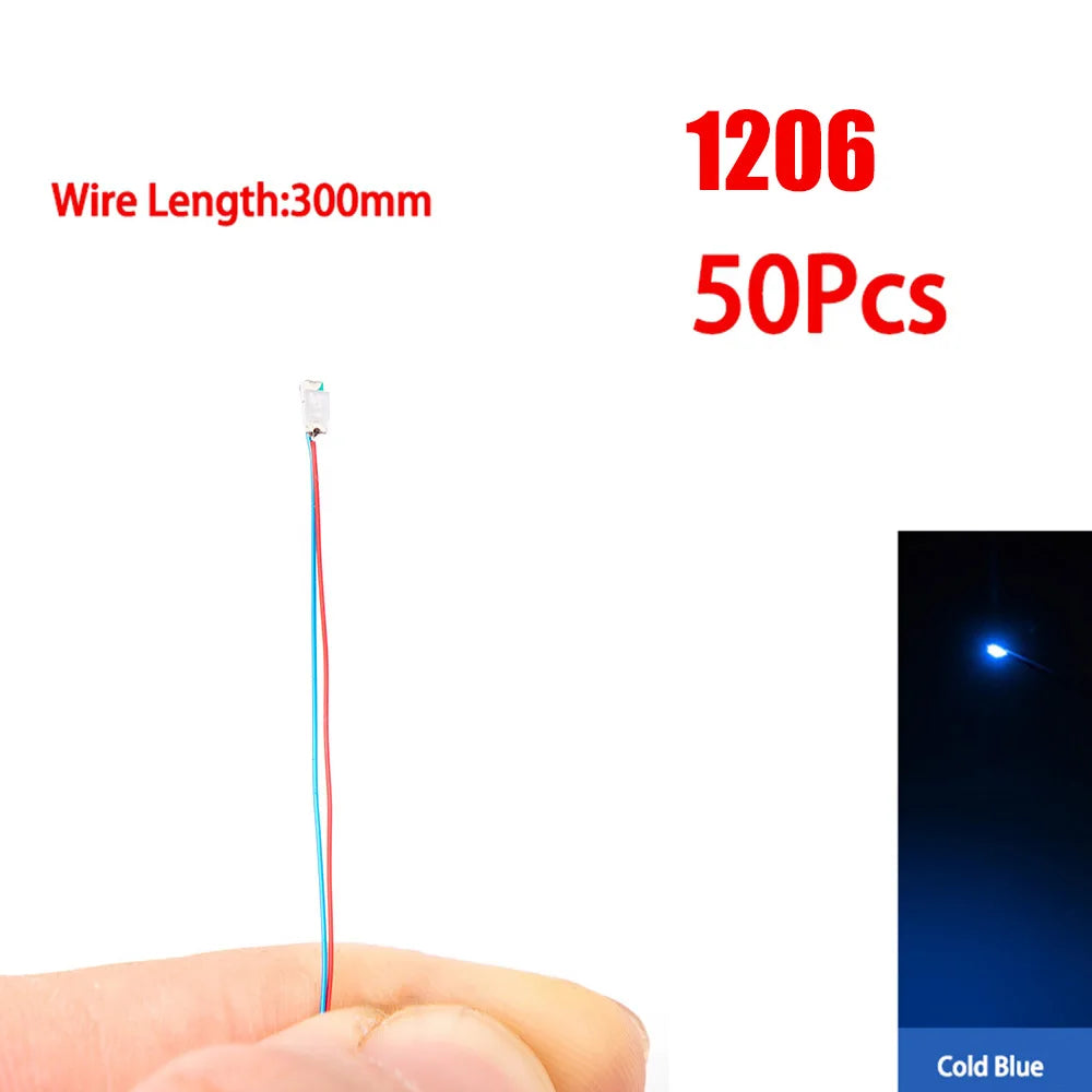 50Pcs DIY Micro SMD 0805 1206 Led Lamp Wired Pre-soldered Micro Litz Wired Chip 30cm 3V Railway Model Kit Toy For Gundam Scenes