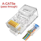 RJ45 Cat6 Cat5e Pass Through Network Connectors Ethernet Cable Gold-plated Crimp End Stranded UTP Unshielded Modular Plug
