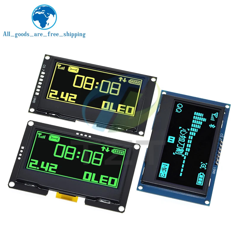 2.42 inch 2.42" OLED Display Module 128x64 LCD HD Screen Module SSD1309 7 Pin SPI/IIC I2C Serial Interface for Arduino UNO R3