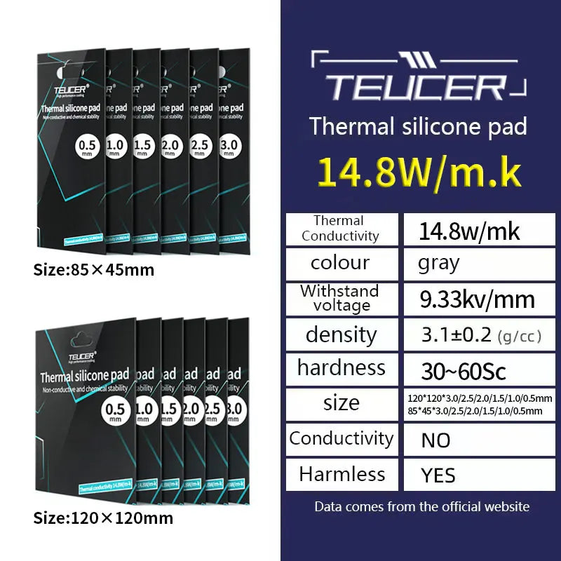 TUECER GPU CPU Thermal Pad Heatsink Cooling Conductive Silicone Pad 80x40/100x100mm High Quality Thermal Pad thermal insulation