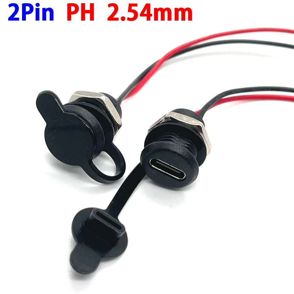 USB-C 2P High Current Charging Socket with PH2.54 Nut Snap Lock Plate USB TYPE-C Female Type C Waterproof Female Connector JacK