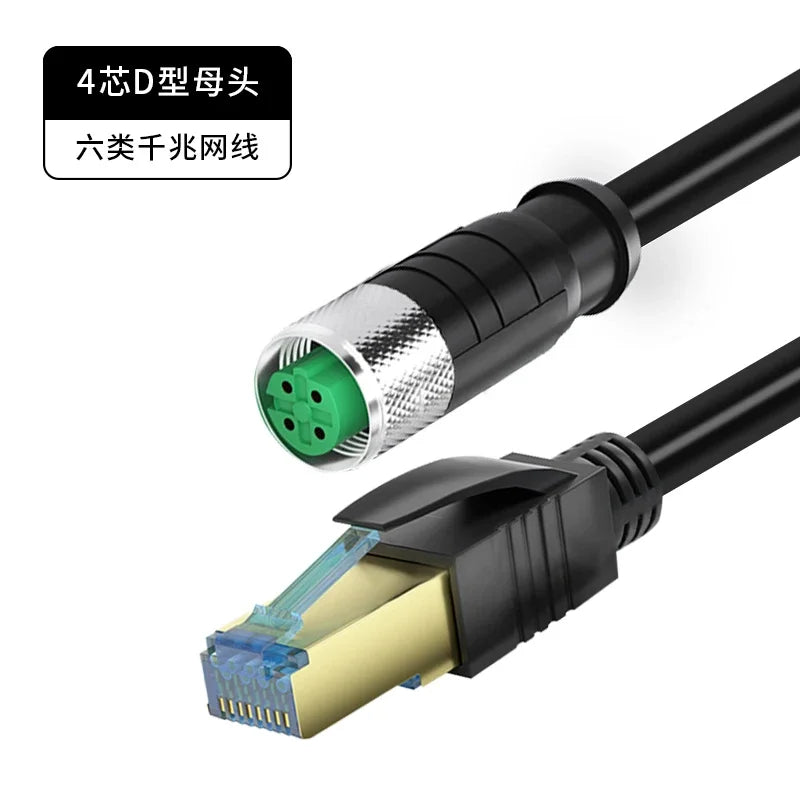 M12 Sensor Connector Wire CAT6 4Pin 8Pin A/D/X Code to RJ45 Adapter Ethernet Cable Industrial Camera Shielded Twisted Pair Line