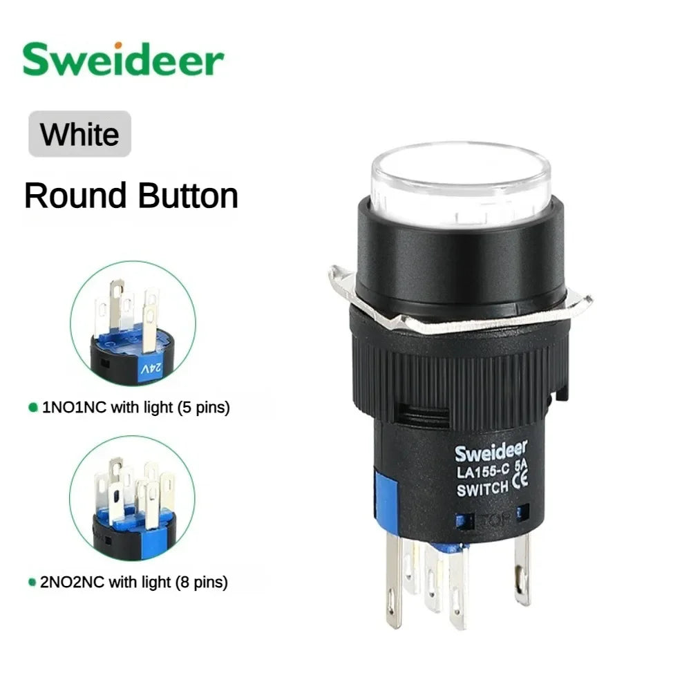 16mm Push Button Switch LED Illuminuted 12/24/220V Momentary Self-locking on Off with Light Square Round Rectangle Power Switch