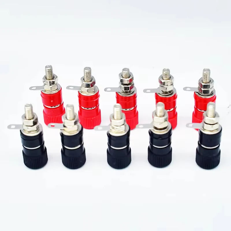 10pcs 4mm Red&Black Banana Socket Professional Binding Post Nut Banana Plug Jack Connector Nickel Plated For 4mm Banana Plug