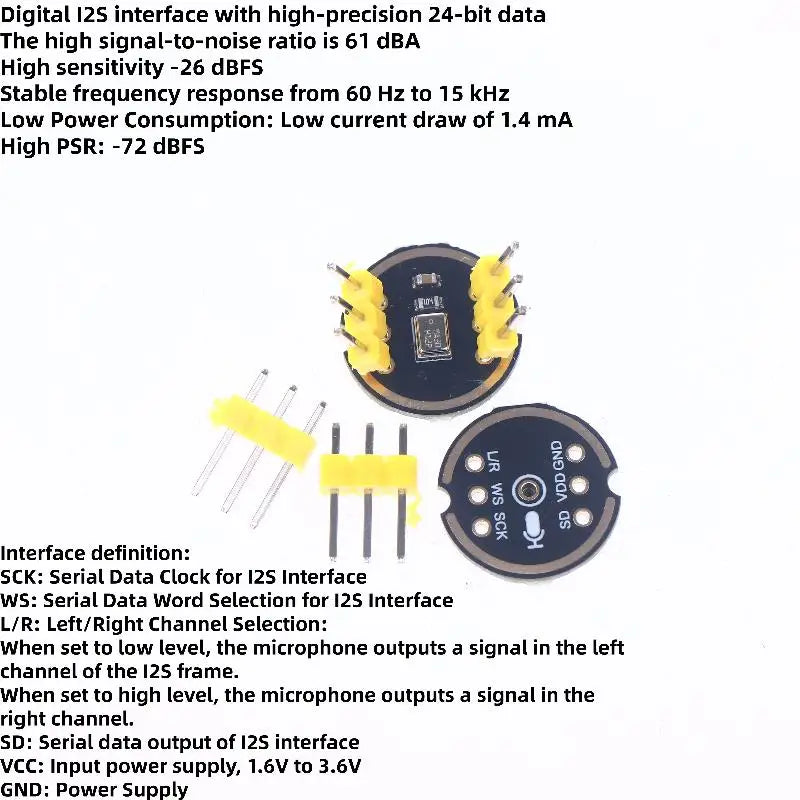 1 Set Omnidirectional High Precision Low Power Ultra-Small Size MS3625 INMP441 I2S Digital Microphone Module For ESP32 & Arduino