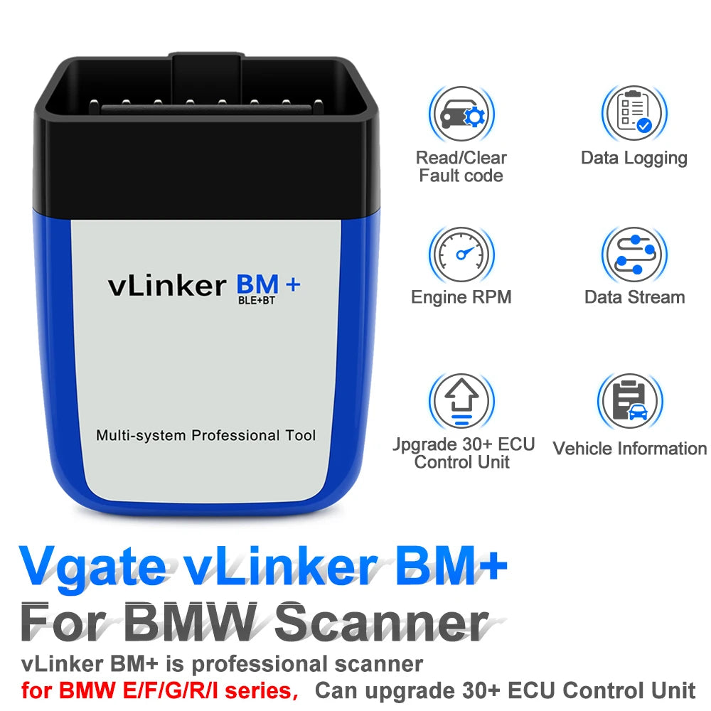 Vgate VLinker BM+ ELM327 OBD2 Car Diagnostic Tools Bluetooth 4.0 Bluetooth 3.0 for Android iOS Auto Scanner for Bimmercode