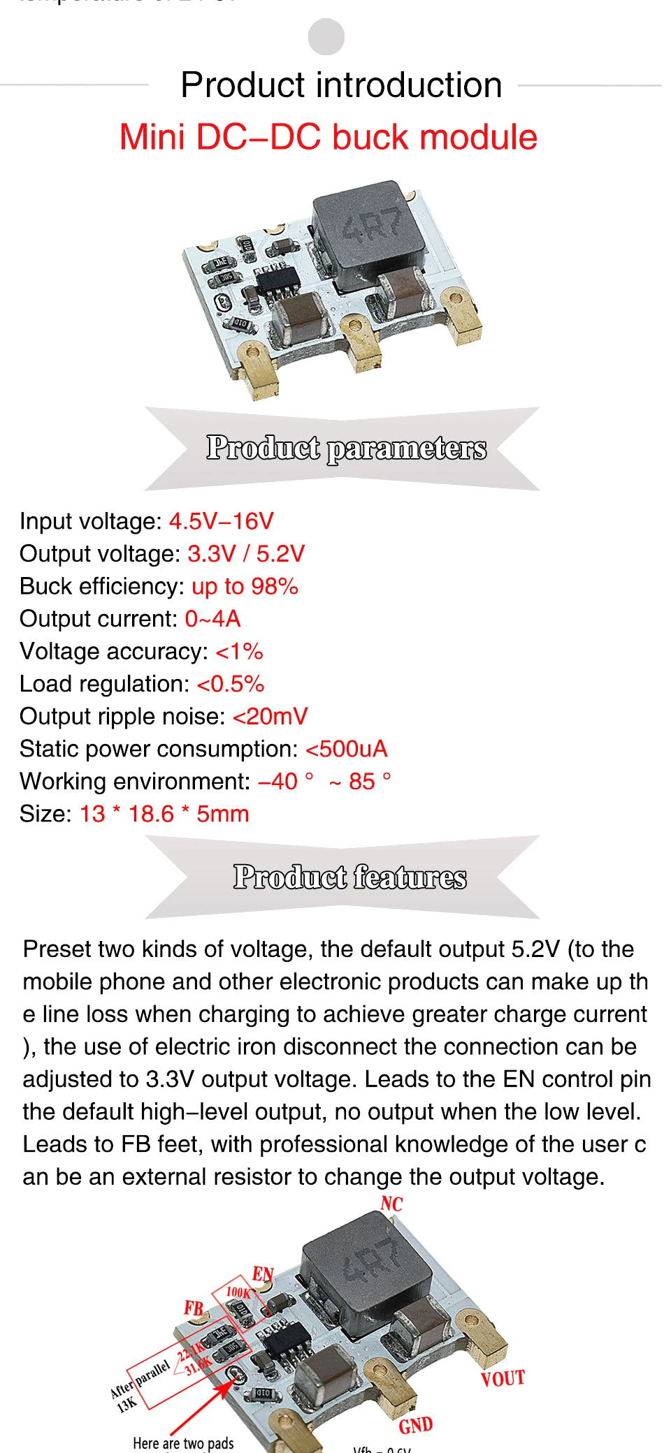 3A 5A 8A DC-DC Buck Step-down Power Supply Module 5V-12V 24V to 5V 3.3V 9V 12V Fixed Output High-Current MINI560