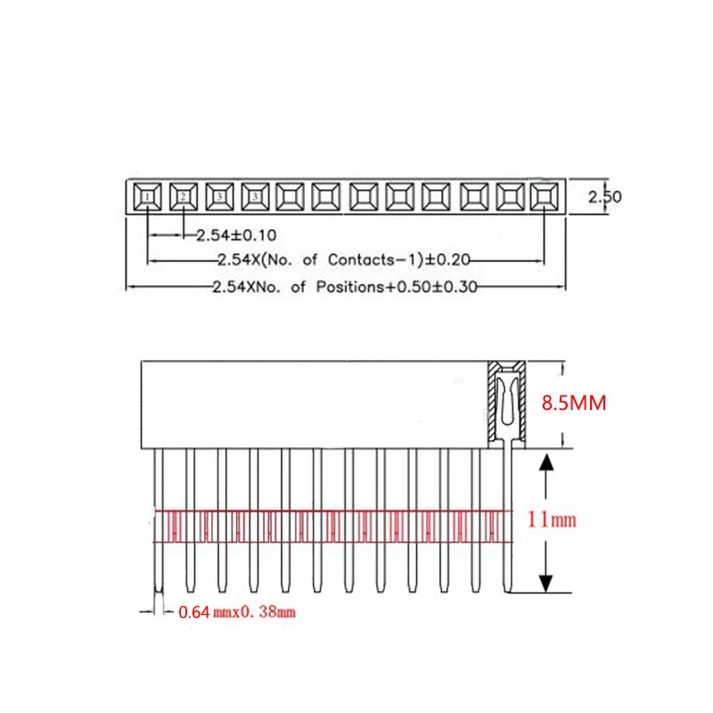 10pcs 1X2/3/4/6/8/10/15 Pin 2.54MM Stackable Long Legs Femal Header For Arduino Shield Stlxy 11mm