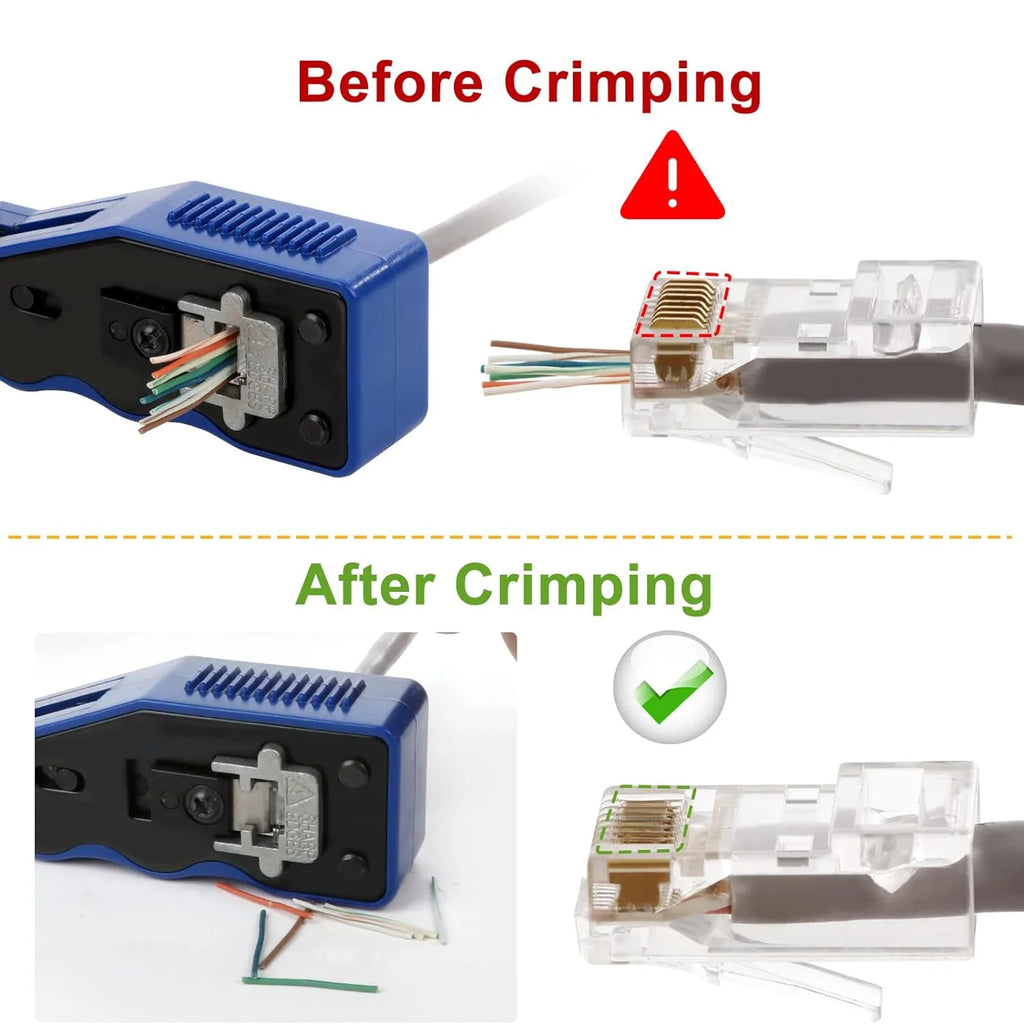 ZOERAX RJ45 Crimp Tool Ethernet Crimping Tool All-in-one Crimper For Pass Through Cat6 Cat5e Connectors With Replacement Blades