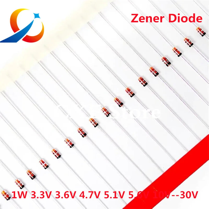 100Pcs/Lot  1W Zener Diode  3.3V 4.7V 5.1V 5.6V 10V 18V 1N4728  1N4729 1N4730 1N4731 1N4732 1N4733 1N4734 1N4735 1N4742DO-41 NEW