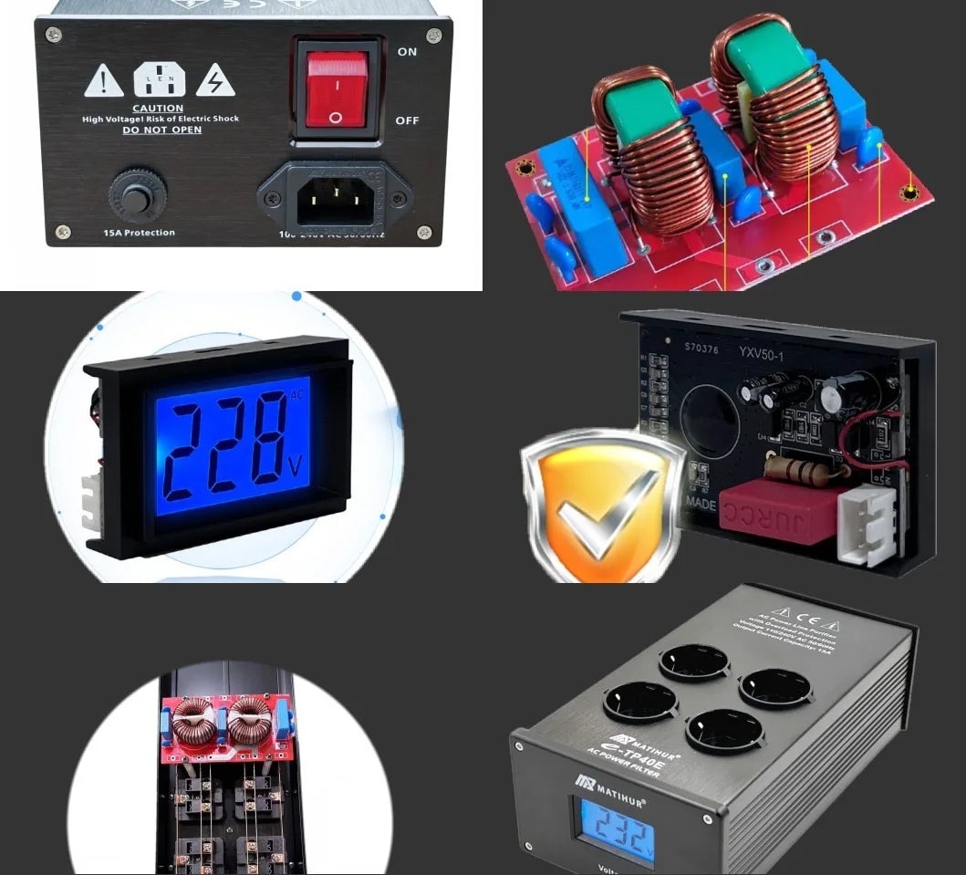 MATIHUR e-TP40E Audio Noise AC Power Filter Power Conditioner Power Purifier Surge Protection with EU Outlets Power Strip