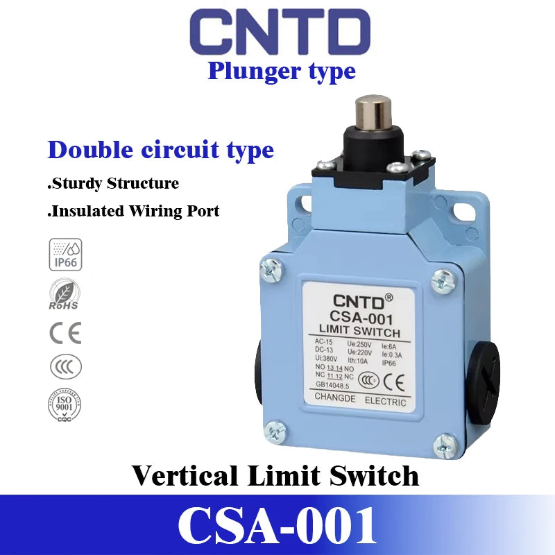 CNTD CSA-001 CSA-003 Series Industrial Vertical Limit Switch IP66 Waterproof Zinc Alloy Double Circuit 12 Actuator Types