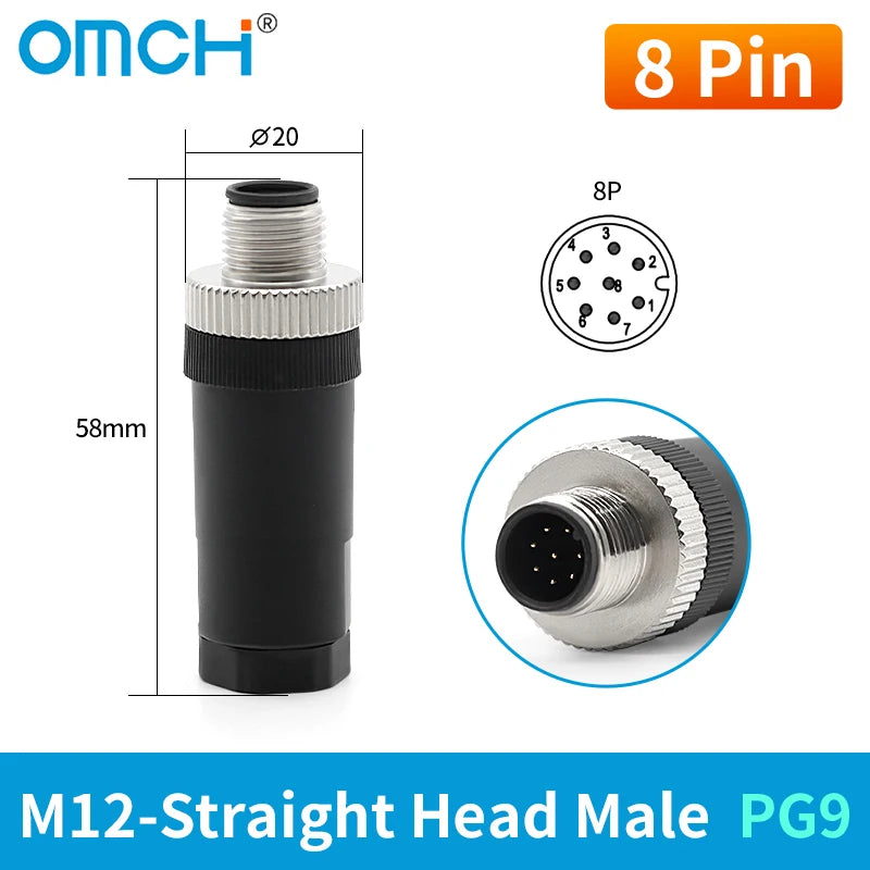 OMCH 1PCS M12 Sensor Connector Waterproof IP67 Aviation Plug Socket Male Female 4 5 8Pin Hole Straight Bend Angle Screw Threaded