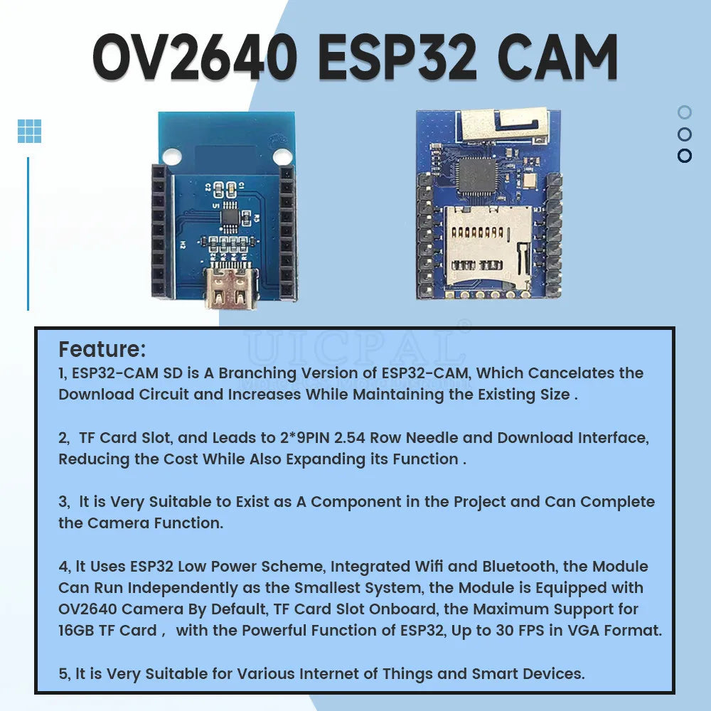 ESP32-CAM with OV2640 Camera Module Kit 66 120 160 Degrees 650nm 850nm Night Vision DVP 24Pin 2MP 2.4GHz WiFi Camera 4MB FLASH