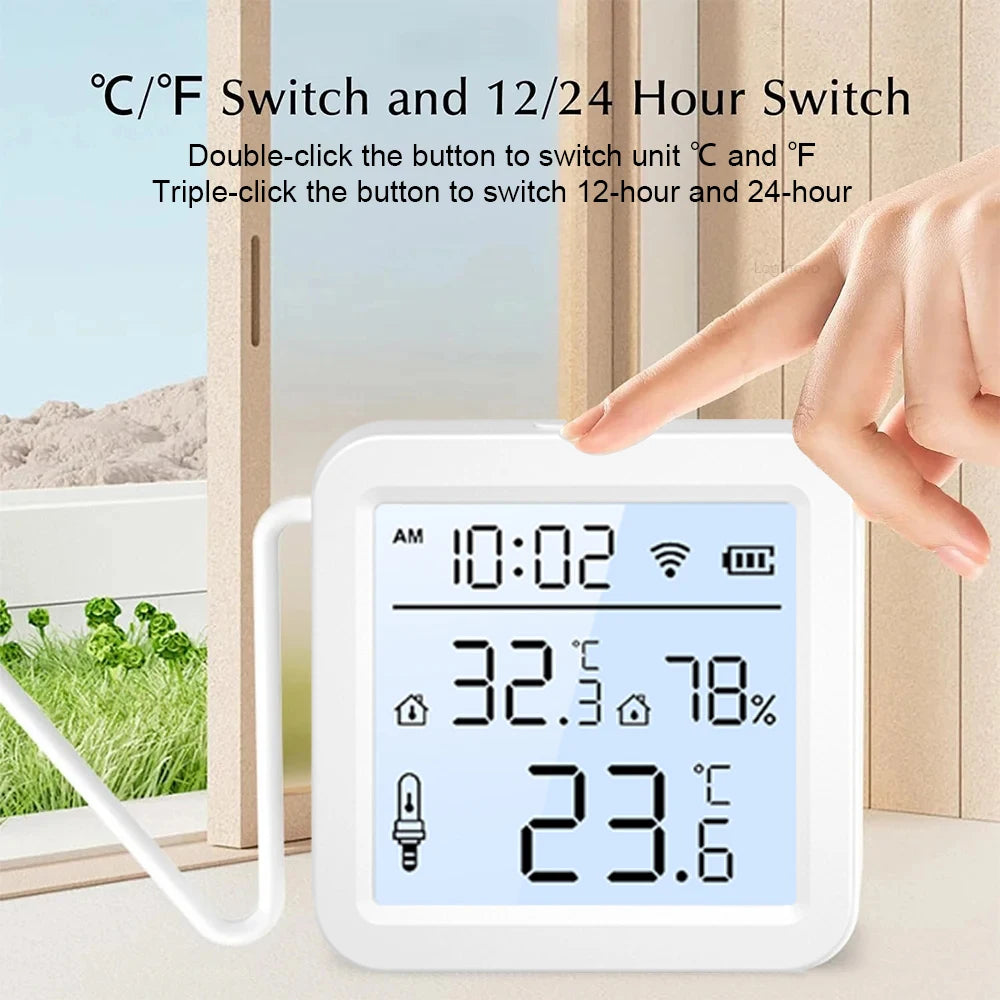 2026 New Tuya WiFi Humidity Temperature Sensor with External Probe Thermometer for Smart Home APP Monitoring for Refrigerator