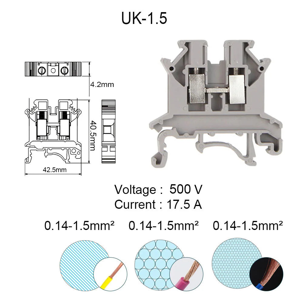 4PCS Terminal Connector UK-1.5/2.5/3/5/10 Wire Electrical Screw Cable Din Rail Terminal Blocks Strip Power Distribution Eletrico