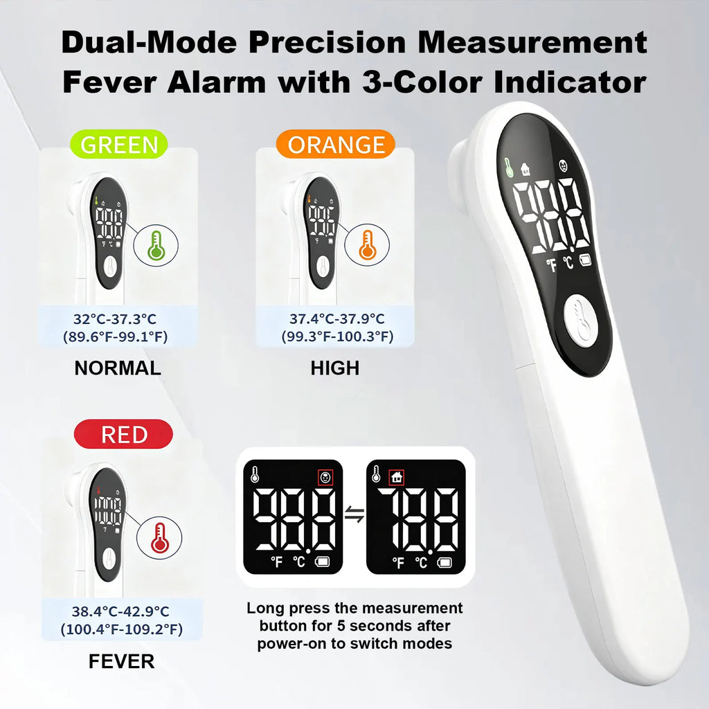 Forehead Thermometer for Adults and Kids, Digital Baby Thermometer | 1s Fast Accurate Reading, 3 Color Fever Alarm, Forehead & Object Mode, Non Contact, Battery Included