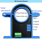 4-20mA Direct Current Transmitter 0-500A AC DC Hall Current Sensor Transducer 25mm Hole 0-10V 4-20mA RS485 Current Transmitter