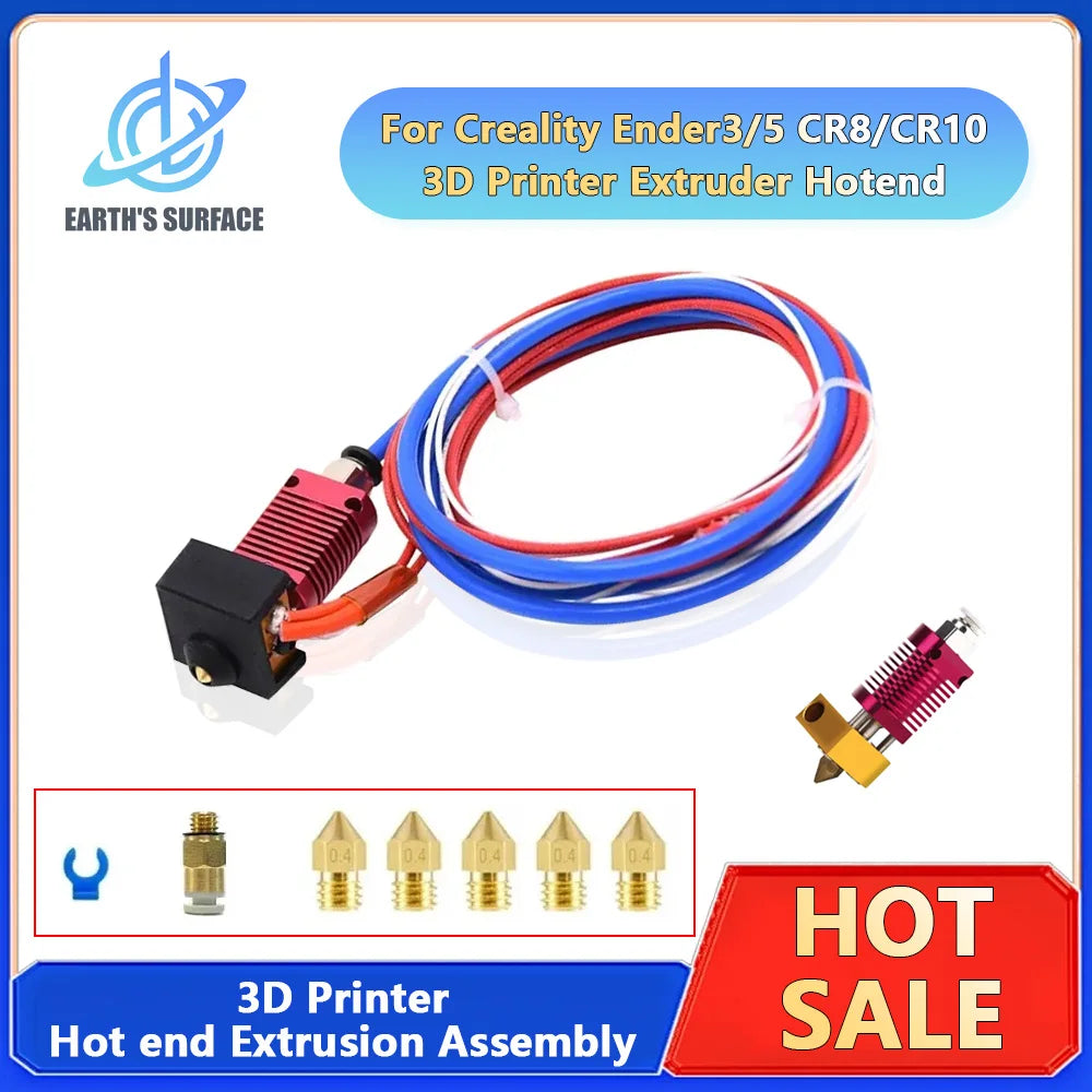 3D Printer Ender 3 Metal J-Head CR10 MK8 Hotend Extruder Kit Heat Block Nozzle Heater Thermistor for CR10s Pro Ender3 V2 Ender 5