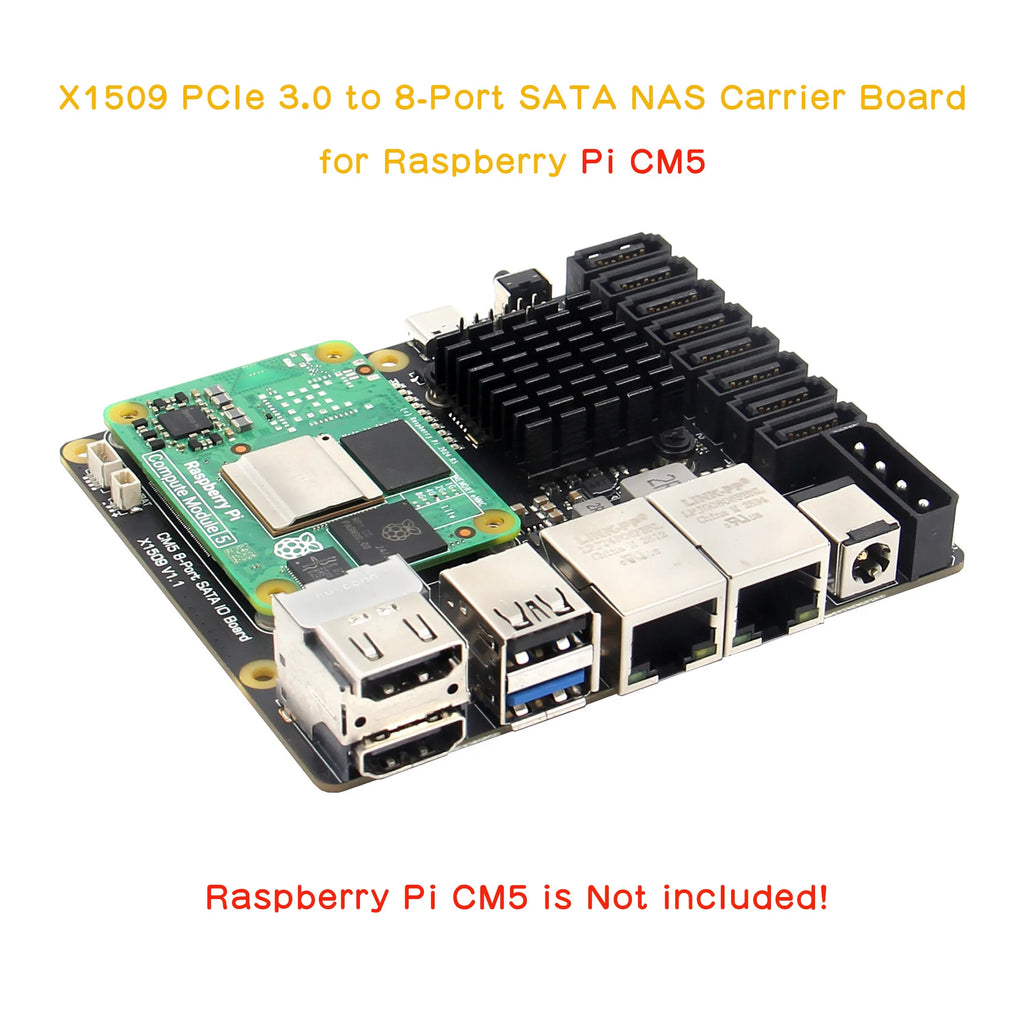 Geekbord X1509 2.5GbE Dual LAN 8-Port SATA PCIe 3.0 NAS Carrier Board for Raspberry Pi CM5