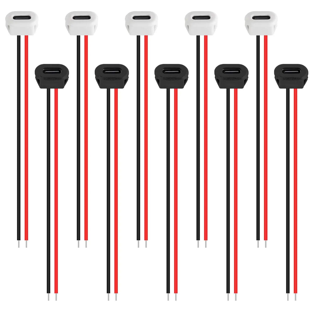 5/10PCS Type-C Female Chassis Waterproof 2P Solder Wire Type USB C Pigtail Cable Extension Power Cable USB-C Plug to 2 Pin Bare