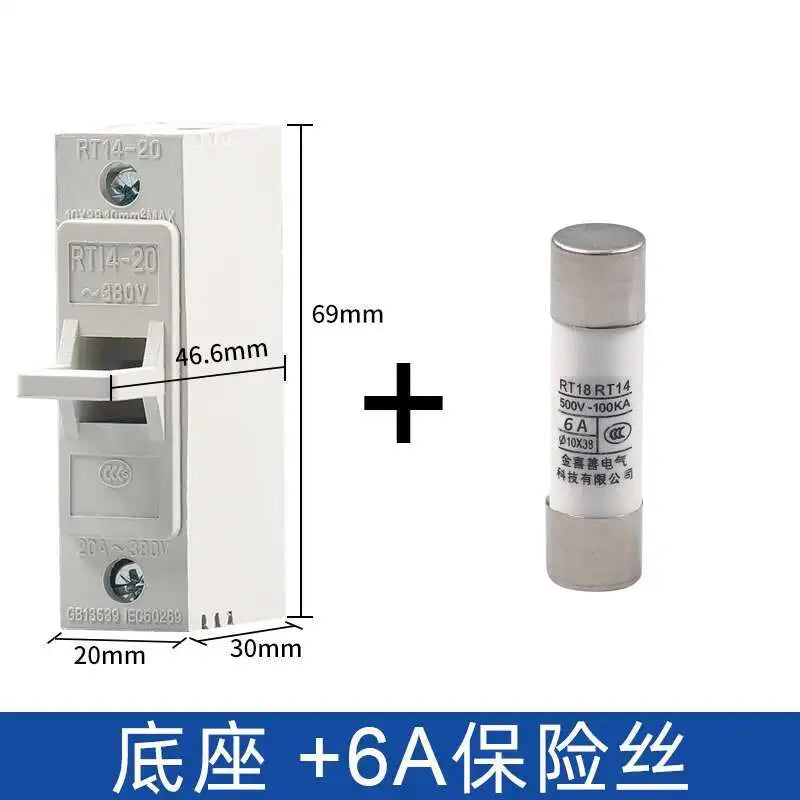 Fuse Base Socket RT14-20 Tube Type Ceramic 10*38MM Fuse Core 380V 2A 4A 6A 10A 16A 20A 25A Insurance Tube Socket Fuse Holder